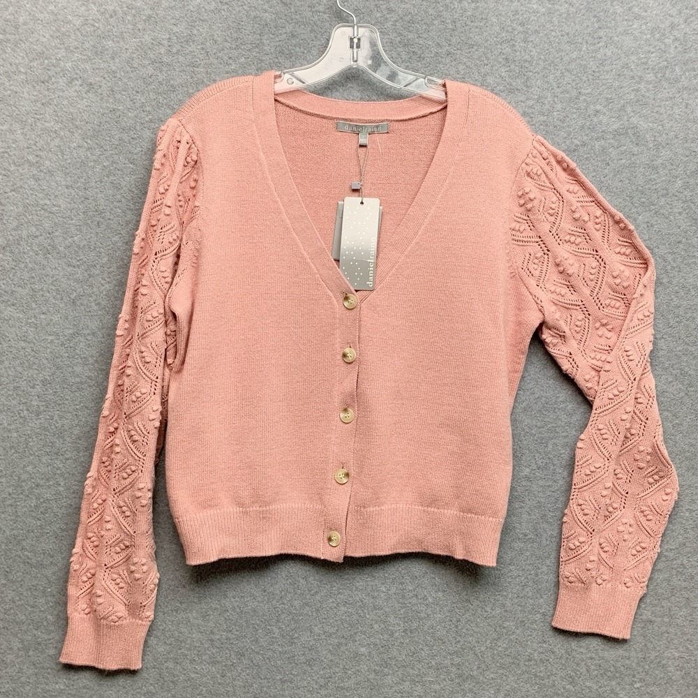 Daniel Rainn Cardigan Large Pink Crochet Lace Sleeve Coquette‎ Cottagecore Twee